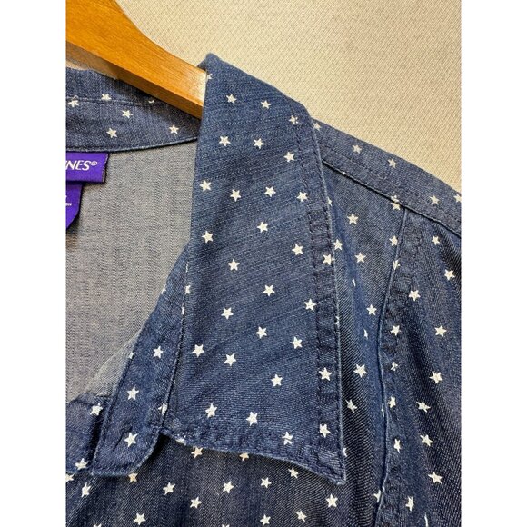 Catherines Womens Chambray Button-Up Shirt Size 2X Blue Denim Star 3/4 Sleeves - Picture 3 of 13